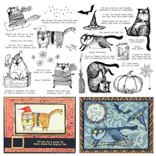 2 Stück Halloween Katze Süße Winter Kürbis Magie Weihnachten Jubel Durchsichtige Stempel Siegel für DIY Scrapbooking Prägung Handwerk Kartenherstellung Prägen Geschenkkarte Papieralbum Silikonstempel von Briartw