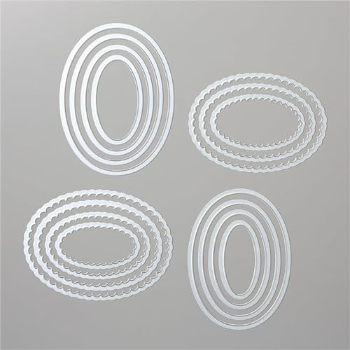 4 STÜCKE ovale Ellipse Wellenmuster Rahmen Stanzformen Set Metall Stanzformen für DIY Scrapbooking Prägeschablonen Kunst Geschenk Grußkarten Craft Album Dekoration Vorlage Rahmen Cardmaking von Briartw