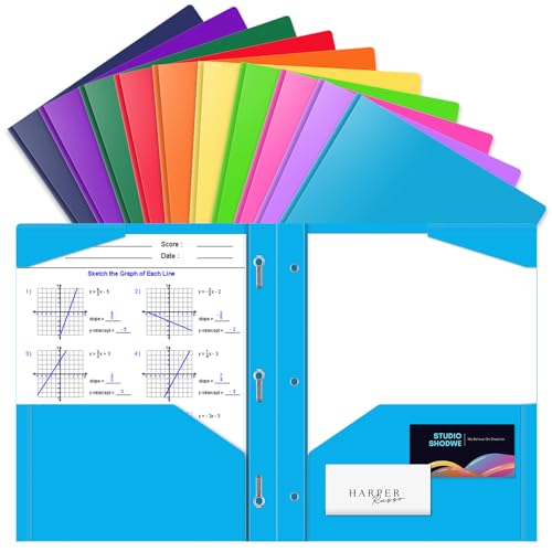 Briartw 10 farbige Aktenordner, robuste Kunststoffmappe mit Zinken für Papier, 2 Taschen und 3 Zinken, sowie 2 Kartenfächer, für Büro- und Schulpersonal oder Studenten von Briartw