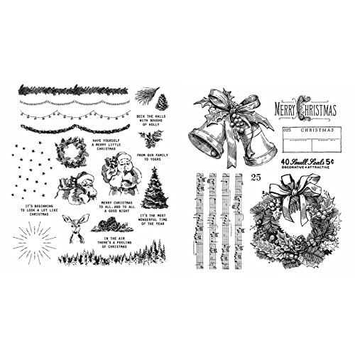 Frohe Weihnachten Santa Claus Stechpalme Jingle Bell Happy New Year Winter Wishes 2 PCS Silikon Clear Stamps for DIY Scrapbooking Embossing Craft Gift Card Album Card Making von Briartw