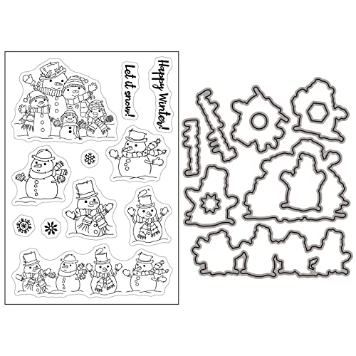 Let it Snow Happy Winter Schneemann Freunde Metall Stanzform und Klar Stempel Set für Scrapbooking Prägung Handwerk Schablone Kartenherstellung DIY Geschenkkarte Album von Briartw