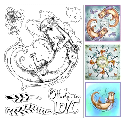 Otter Fish Otterly in Love Gummistempel-Set,transparent,15,2 x 20,3 cm,für Scrapbooking,Alben,Kartenherstellung,Geschenk,Basteln,Prägen,Stempeln,Tinte,handgefertigt,Papierkarten,Dekoration von Briartw