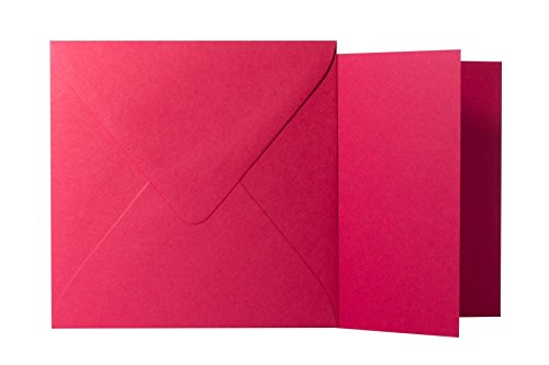 Briefumschläge24Plus 25 Quadratische Rosen Rot Briefumschläge 120g von der Größe 13 X 13 cm + Klappkarten 240g von der Größe 12,5 X 12,5 cm, mit dreieckiger Lasche zum Kleben ohne Fenster von Briefumschläge24Plus