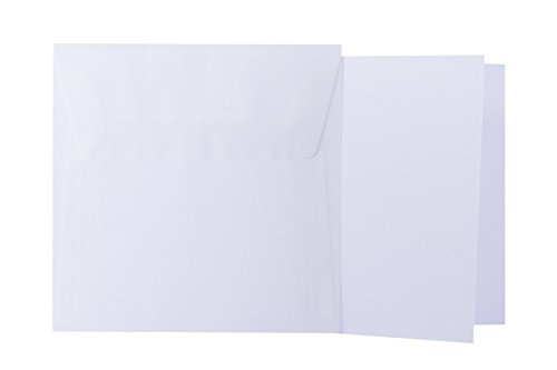 Briefumschläge24Plus 25 Quadratische Transparente/Weiß Briefumschläge 120g von der Größe 11 X 11 cm + Klappkarten 240g von der Größe 10,5 X 10,5 cm, mit dreieckiger Lasche zum Kleben ohne Fenster von Briefumschläge24Plus