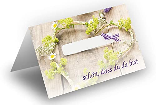 Briefumschläge24Plus Tischkarten Platzkarten Namens Karten für Hochzeit Geburtstag Feier Taufe Kommunion Konfirmation Firmung Jugendweihe, 25 Stück Premium Qualität, Blumen-Dekor, Grün mit Schleife von Briefumschläge24Plus