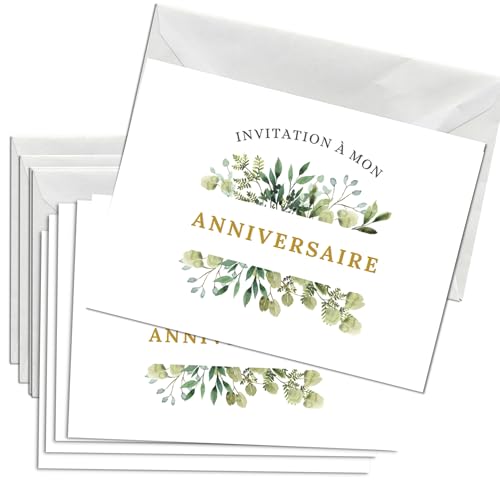 Briefzauber 12x Cartes d'Invitation avec 12 Enveloppes | Communion, Confirmation, Baptême, Mariage | Lot au format A6 avec ou sans aide à remplir | Différents motifs (Anniversaire - Floral) von Briefzauber