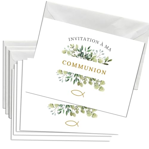 Briefzauber 12x Cartes d'Invitation avec 12 Enveloppes | Communion, Confirmation, Baptême, Mariage | Lot au format A6 avec ou sans aide à remplir | Différents motifs (Communion - Floral) von Briefzauber