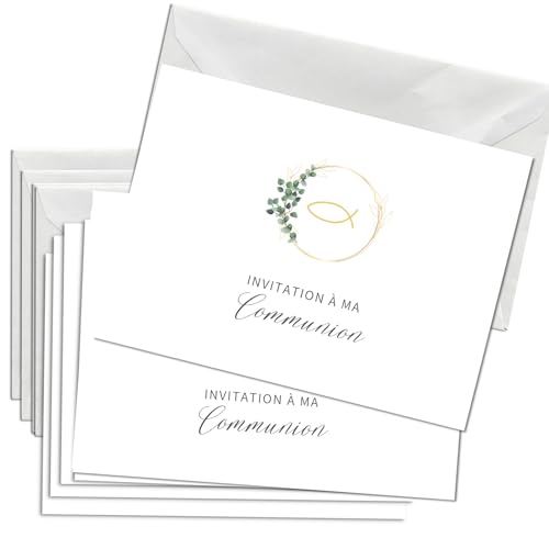 Briefzauber 12x Cartes d'Invitation avec 12 Enveloppes | Communion, Confirmation, Baptême, Mariage | Lot au format A6 avec ou sans aide à remplir | Différents motifs (Communion - Minimal) von Briefzauber