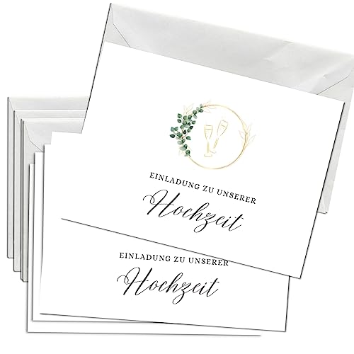 Briefzauber 12x Einladungskarten Hochzeit mit 12x Umschlägen | Set aus Din A6 Hochzeitseinladungskarten mit Einfüllhilfe | Verfügbar für verschiedene Anlässe | Motiv: Hochzeit - Minimal von Briefzauber