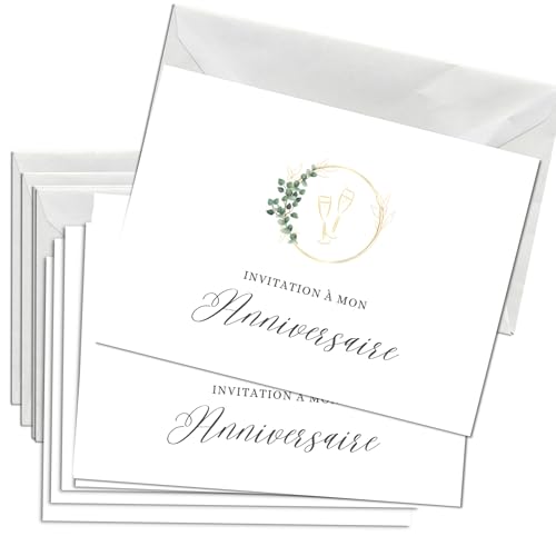 Briefzauber 12x cartes d’invitation anniversaire + 12x enveloppes | Set DIN A6 avec texte à trous - enveloppe faire part | Pour adultes et enfants | Différents motifs (Anniversaire - Minimal) von Briefzauber