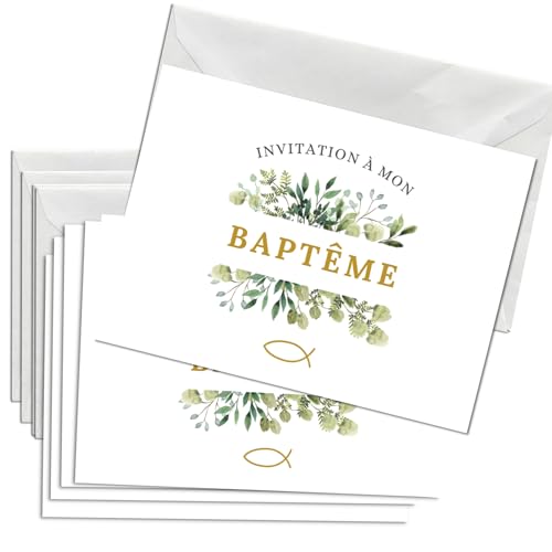 Briefzauber 12x cartes d’invitation baptême + 12x enveloppes | Set DIN A6 avec texte à trous - faire-part baptême | Pour divers événements | Différents motifs (Baptême - Floral) von Briefzauber