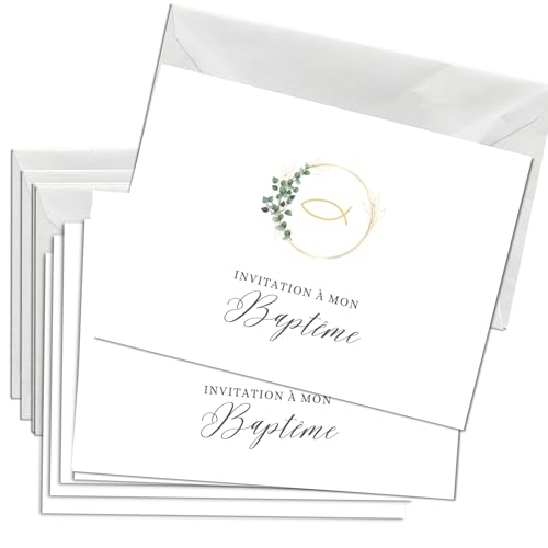 Briefzauber 12x cartes d’invitation baptême + 12x enveloppes | Set DIN A6 avec texte à trous - faire-part baptême | Pour divers événements | Différents motifs (Baptême - Minimal) von Briefzauber