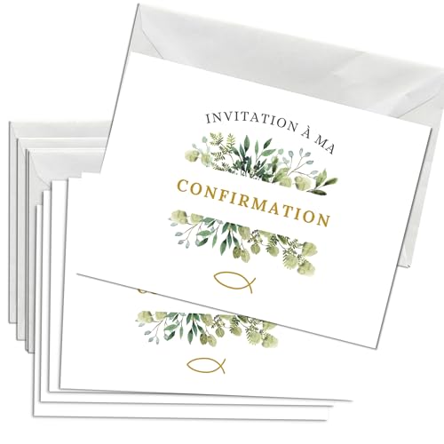 Briefzauber 12x cartes d’invitation confirmation + 12x enveloppes | Set DIN A6 avec texte à trous - faire-part confirmation | Pour divers événements | Différents motifs (Confirmation - Floral) von Briefzauber