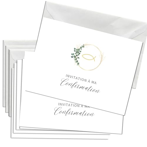 Briefzauber 12x cartes d’invitation confirmation + 12x enveloppes | Set DIN A6 avec texte à trous - faire-part confirmation | Pour divers événements | Différents motifs (Confirmation - Minimal) von Briefzauber