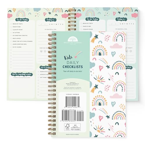 Kids to Do Chore List Daily Task Checklist Planner Time Management Notebook by Bright Day Non Dated Flex Cover Spiral Organizer 8.25 x 6.25 (Rainbows) von Bright Day Calendars