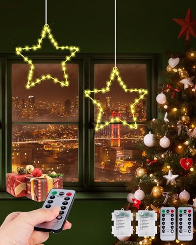 Weihnachtsstern Fenster Beleuchtet Weihnachtsdeko LED Stern Fenster 8 Modi mit Speicher und Timerfunktion IP44 Weihnachtsbeleuchtung für Fensterdeko Hängen Weihnachtsdeko Innen Party 2 Stück von BrightArk