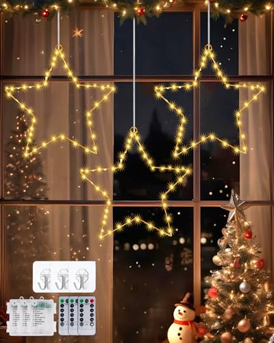 Weihnachtsbeleuchtung Fenster, LED Stern Fenster Beleuchtet 3Stück 120 LED Weihnachtsdeko Fenster Leuchtsterne Weihnachten mit Fernbedienung, 8 Modi Sterne Deko Weihnachten für Hängen Weihnachtsdeko von BrightArk