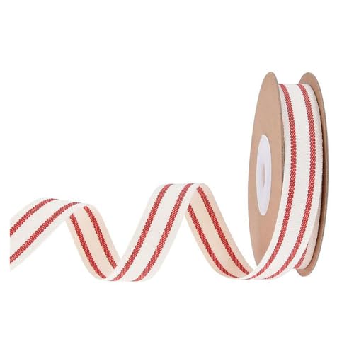 BrightGlow 10 Yards Rot-Weiß Gestreiftes Band Weihnachten Geschenkband Breit Streifen Bastelband Weihnachts-Grosgrain-Stoffband Streifen Geschenkband Xmas Satinband Schleifenband Rot 15mm von BrightGlow