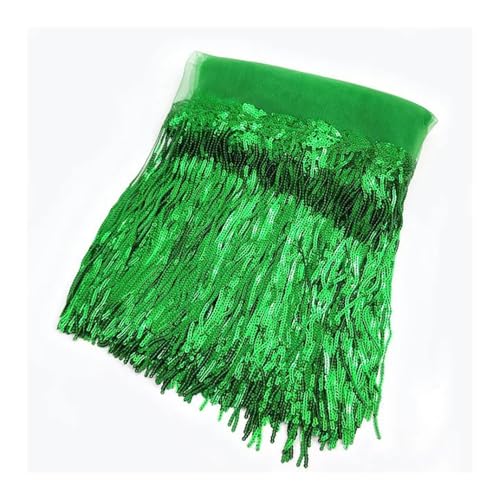 BrightGlow Fransenborte zum Nähen Pailletten-Ketten-Fransenborte 30CM Breite Trim Fransenband von The Yard Tanzfransen Pailletten Fransen Besatz für DIY Handwerk Kleidung Grasgrün 1 Yard von BrightGlow