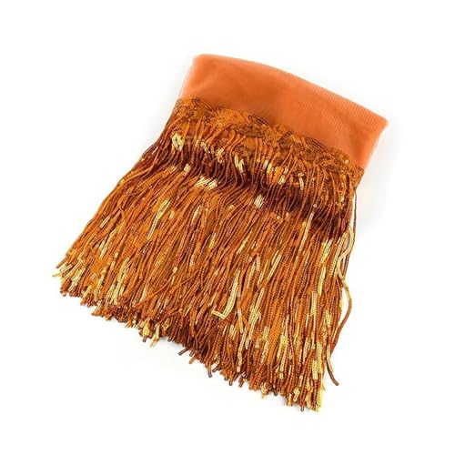 BrightGlow Fransenborte zum Nähen Pailletten-Ketten-Fransenborte 30CM Breite Trim Fransenband von The Yard Tanzfransen Pailletten Fransen Besatz für DIY Handwerk Kleidung Orange 1 Yard von BrightGlow