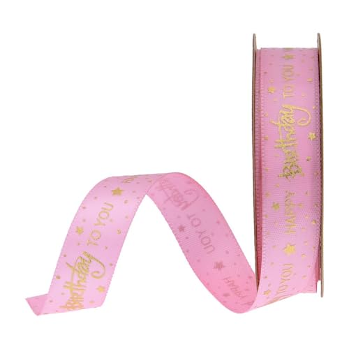 BrightGlow Geschenkband Deko Schleifenband Ribbon Stoffband zum Basteln Geburtstag Seidenband Happy Birthday Satinband für Geschenkverpackung Party DIY Handwerk Dekor 15mm Rosa 20 Yards von BrightGlow