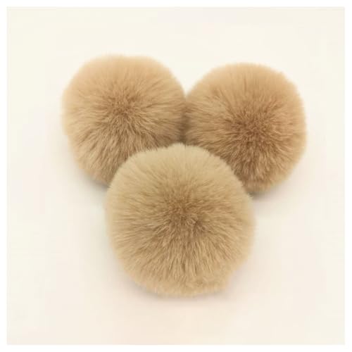 BrightGlow Kunstfell Pompon 8cm Weiche Pompons zum Basteln Groß Pom Pom Bälle Fellbommel Kunstfell-Pom-Poms DIY Pom Pom Bälle Kaninchenfell Bommel für Mützen Beanies Tasche #1Khaki 10 Stück von BrightGlow