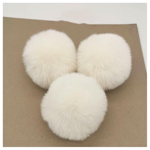 BrightGlow Kunstfell Pompon 8cm Weiche Pompons zum Basteln Groß Pom Pom Bälle Fellbommel Kunstfell-Pom-Poms DIY Pom Pom Bälle Kaninchenfell Bommel für Mützen Beanies Tasche Beige 10 Stück von BrightGlow