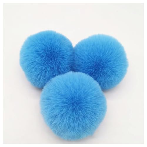 BrightGlow Kunstfell Pompon 8cm Weiche Pompons zum Basteln Groß Pom Pom Bälle Fellbommel Kunstfell-Pom-Poms DIY Pom Pom Bälle Kaninchenfell Bommel für Mützen Beanies Tasche Blau 30 Stück von BrightGlow