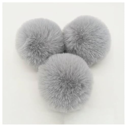 BrightGlow Kunstfell Pompon 8cm Weiche Pompons zum Basteln Groß Pom Pom Bälle Fellbommel Kunstfell-Pom-Poms DIY Pom Pom Bälle Kaninchenfell Bommel für Mützen Beanies Tasche Hellgrau 20 Stück von BrightGlow