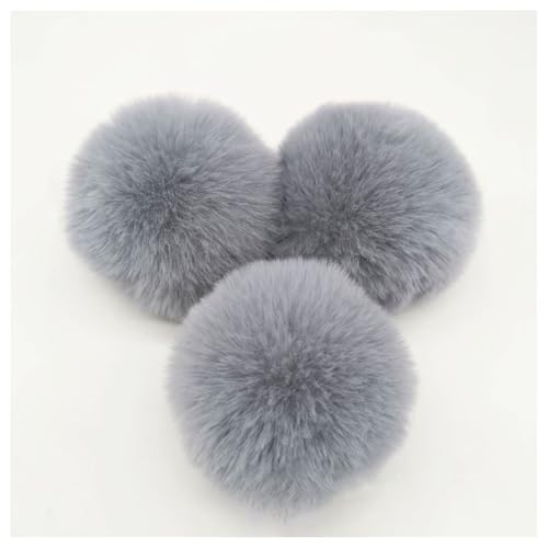 BrightGlow Kunstfell Pompon 8cm Weiche Pompons zum Basteln Groß Pom Pom Bälle Fellbommel Kunstfell-Pom-Poms DIY Pom Pom Bälle Kaninchenfell Bommel für Mützen Beanies Tasche Mittelgrau 10 Stück von BrightGlow