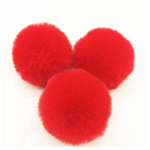 BrightGlow Kunstfell Pompon 8cm Weiche Pompons zum Basteln Groß Pom Pom Bälle Fellbommel Kunstfell-Pom-Poms DIY Pom Pom Bälle Kaninchenfell Bommel für Mützen Beanies Tasche Rot 10 Stück von BrightGlow