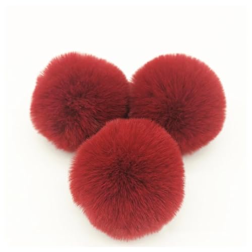 BrightGlow Kunstfell Pompon 8cm Weiche Pompons zum Basteln Groß Pom Pom Bälle Fellbommel Kunstfell-Pom-Poms DIY Pom Pom Bälle Kaninchenfell Bommel für Mützen Beanies Tasche Weinrot 10 Stück von BrightGlow