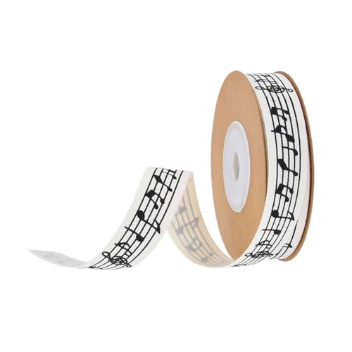 BrightGlow Musiknotenbänder 15mm breit Geschenkband Musiknoten-Baumwollband Dekoband Stoffband zum Basteln Musiknoten-Bastelband Bedrucktes für Geschenkverpackungen Kleidung Trim Zubehör Beige 10 M von BrightGlow