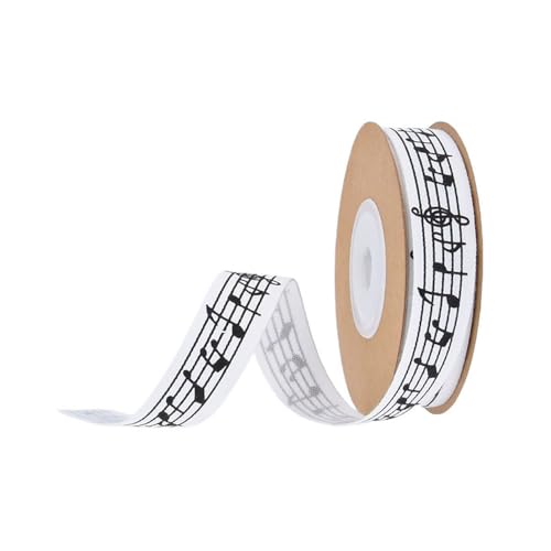 BrightGlow Musiknotenbänder 15mm breit Geschenkband Musiknoten-Baumwollband Dekoband Stoffband zum Basteln Musiknoten-Bastelband Bedrucktes für Geschenkverpackungen Kleidung Trim Zubehör Weiß 10 M von BrightGlow