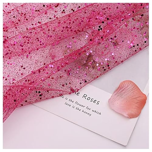 BrightGlow Netz Tüll-Stoff 150 cm Breit Netzstoff mit Kleine Pailletten Stoff Zum Nähen Polyester-Mesh-Tüllstoff Netzstoff DIY Nähen Handwerk Hochzeitsstoff für Bekleidung & Deko #1Rose 1 Yard von BrightGlow