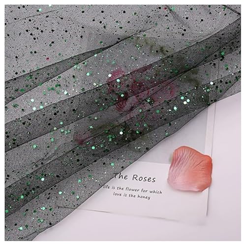 BrightGlow Netz Tüll-Stoff 150 cm Breit Netzstoff mit Kleine Pailletten Stoff Zum Nähen Polyester-Mesh-Tüllstoff Netzstoff DIY Nähen Handwerk Hochzeitsstoff für Bekleidung & Deko #1Schwarz 1 Yard von BrightGlow