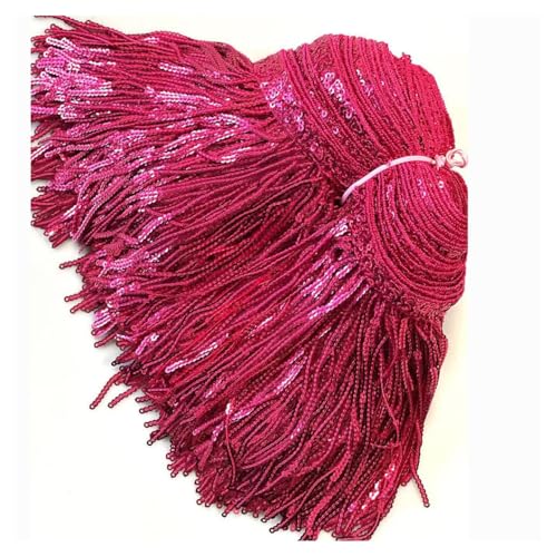 BrightGlow Pailletten Fransenborte 15CM Breite Quastenbesatz zum Nähen Glitzer Fransen Tanzfransen Geschnitten Pailletten-Ketten-Fransenborte Fransen Besatz für Handwerk Kleidung Rosa# 10 Yards von BrightGlow