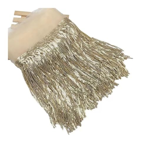 BrightGlow Pailletten Fransenborte Glitzer Folien Fransen 20CM Breite Fransenborte zum Nähen Quastenbesatz Geschnitten Fransenborte Trim Fransenband für DIY-Kleid, Weihnachten #1Gold 1 Yard von BrightGlow