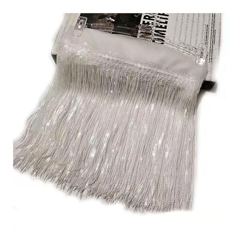 BrightGlow Pailletten Fransenborte Glitzer Folien Fransen 20CM Breite Fransenborte zum Nähen Quastenbesatz Geschnitten Fransenborte Trim Fransenband für DIY-Kleid, Weihnachten Durchsichtig 1 Yard von BrightGlow