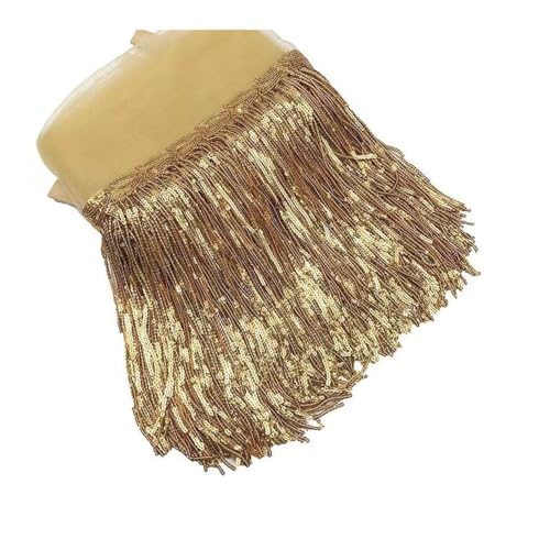 BrightGlow Pailletten Fransenborte Glitzer Folien Fransen 20CM Breite Fransenborte zum Nähen Quastenbesatz Geschnitten Fransenborte Trim Fransenband für DIY-Kleid, Weihnachten Gold 1 Yard von BrightGlow