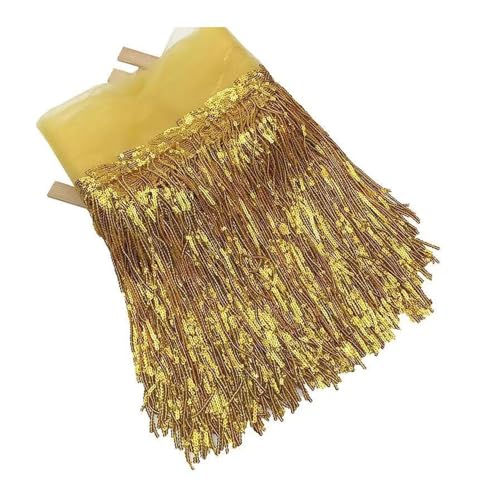 BrightGlow Pailletten Fransenborte Glitzer Folien Fransen 20CM Breite Fransenborte zum Nähen Quastenbesatz Geschnitten Fransenborte Trim Fransenband für DIY-Kleid, Weihnachten Goldgelb 1 Yard von BrightGlow