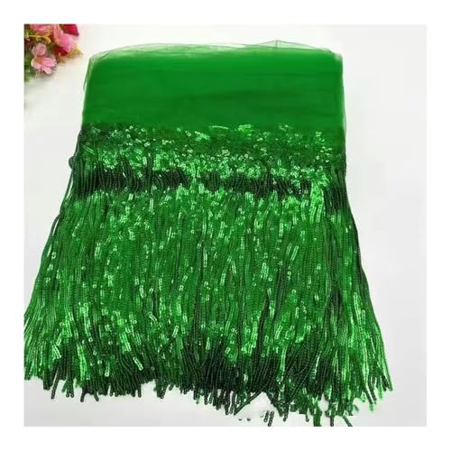 BrightGlow Pailletten Fransenborte Glitzer Folien Fransen 20CM Breite Fransenborte zum Nähen Quastenbesatz Geschnitten Fransenborte Trim Fransenband für DIY-Kleid, Weihnachten Grasgrün 1 Yard von BrightGlow