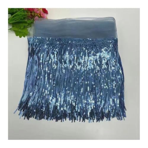 BrightGlow Pailletten Fransenborte Glitzer Folien Fransen 20CM Breite Fransenborte zum Nähen Quastenbesatz Geschnitten Fransenborte Trim Fransenband für DIY-Kleid, Weihnachten Hellblau 1 Yard von BrightGlow