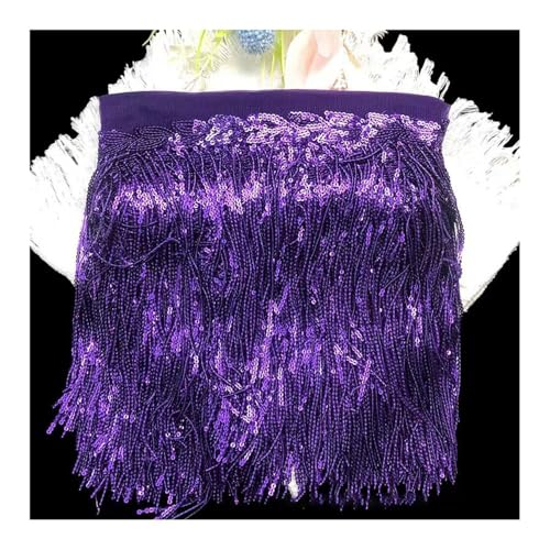 BrightGlow Pailletten Fransenborte Glitzer Folien Fransen 20CM Breite Fransenborte zum Nähen Quastenbesatz Geschnitten Fransenborte Trim Fransenband für DIY-Kleid, Weihnachten Lila 5 Yards von BrightGlow