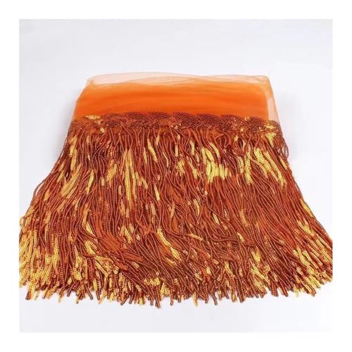 BrightGlow Pailletten Fransenborte Glitzer Folien Fransen 20CM Breite Fransenborte zum Nähen Quastenbesatz Geschnitten Fransenborte Trim Fransenband für DIY-Kleid, Weihnachten Orange 1 Yard von BrightGlow