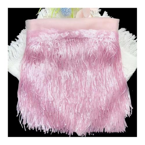 BrightGlow Pailletten Fransenborte Glitzer Folien Fransen 20CM Breite Fransenborte zum Nähen Quastenbesatz Geschnitten Fransenborte Trim Fransenband für DIY-Kleid, Weihnachten Rosa 1 Yard von BrightGlow