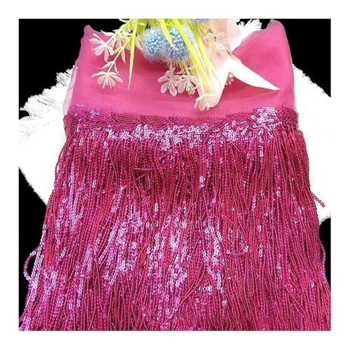 BrightGlow Pailletten Fransenborte Glitzer Folien Fransen 20CM Breite Fransenborte zum Nähen Quastenbesatz Geschnitten Fransenborte Trim Fransenband für DIY-Kleid, Weihnachten Rosenrot 1 Yard von BrightGlow