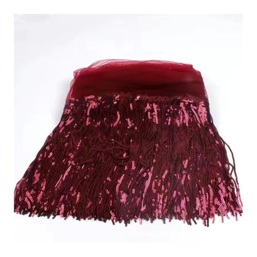 BrightGlow Pailletten Fransenborte Glitzer Folien Fransen 20CM Breite Fransenborte zum Nähen Quastenbesatz Geschnitten Fransenborte Trim Fransenband für DIY-Kleid, Weihnachten Rot 1 Yard von BrightGlow