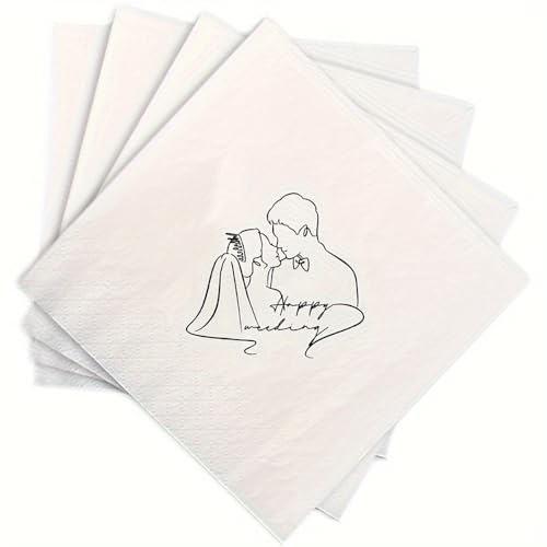 BrightGlow Servietten Hochzeit Cocktailservietten Happy wedding Servietten Rosegold Papierservietten Tischdekoration Papierservietten für Hochzeit Geburtstag Verlobung Happy wedding 100 Stück von BrightGlow