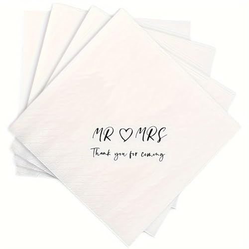 BrightGlow Servietten Hochzeit Cocktailservietten Happy wedding Servietten Rosegold Papierservietten Tischdekoration Papierservietten für Hochzeit Geburtstag Verlobung MR MRS 100 Stück von BrightGlow